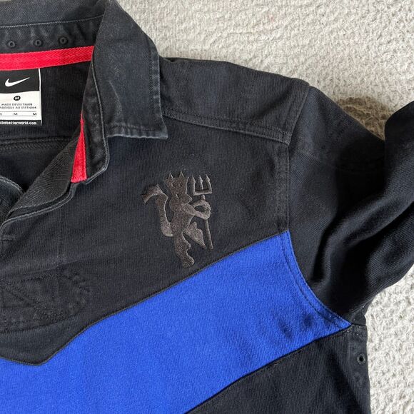 Nike Manchester United Long Sleeve Rugby Shirt Men M Black Blue Embroidered - Picture 5 of 14